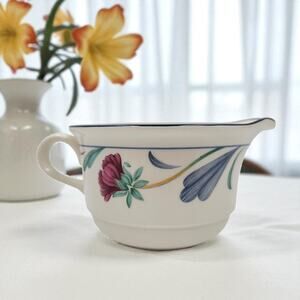 Lenox Chinastone Poppies On Blue Creamer Pitcher Red Flowers & Blue Leaves